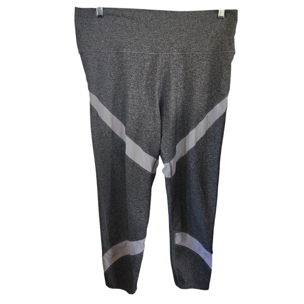 Aerie Chill Play Gray White Sheer Mesh Stripe Leggings Wide Waist Band Size XXL